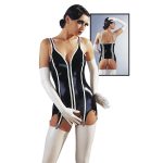 Μαύρο Latex Κορσάζ με Λευκές Ρίγες XL